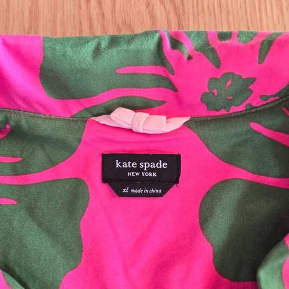Kate Spade Pajama Set XL Pink Green Floral Button Up Top Shorts - Picture 2 of 8